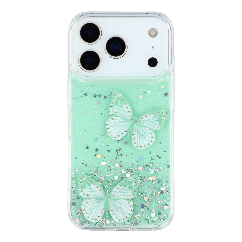 For iPhone 17 Pro Max Case Epoxy PVC Butterfly TPU Aesthetics Phone Cover - Green
