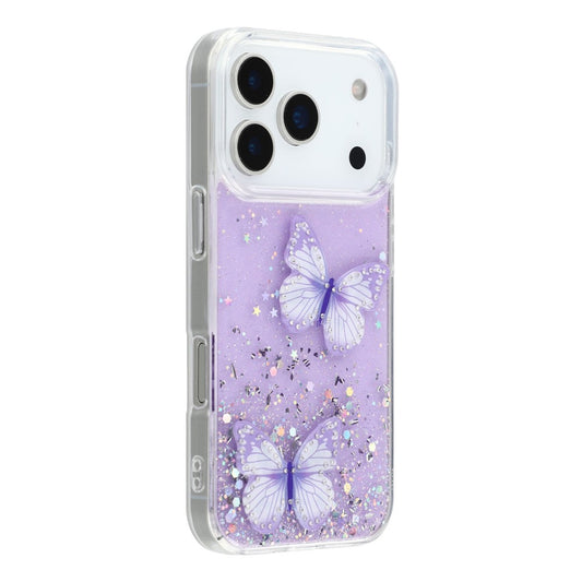 For iPhone 17 Pro Max Case Epoxy PVC Butterfly TPU Aesthetics Phone Cover - Purple