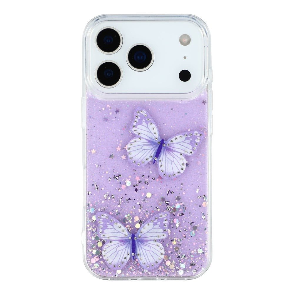 For iPhone 17 Pro Max Case Epoxy PVC Butterfly TPU Aesthetics Phone Cover - Purple