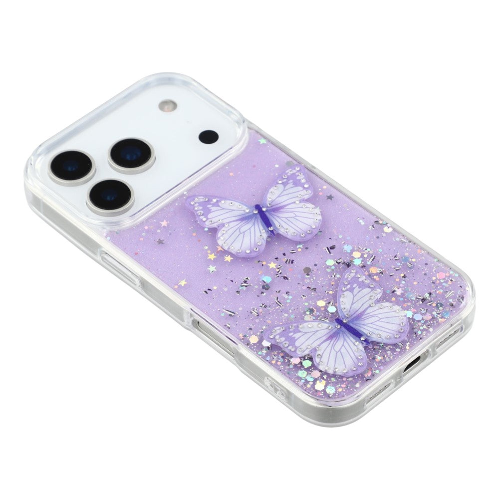 For iPhone 17 Pro Max Case Epoxy PVC Butterfly TPU Aesthetics Phone Cover - Purple