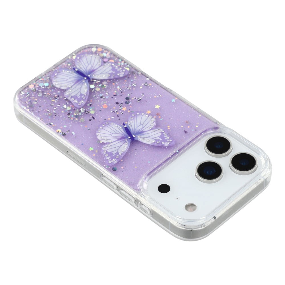 For iPhone 17 Pro Max Case Epoxy PVC Butterfly TPU Aesthetics Phone Cover - Purple