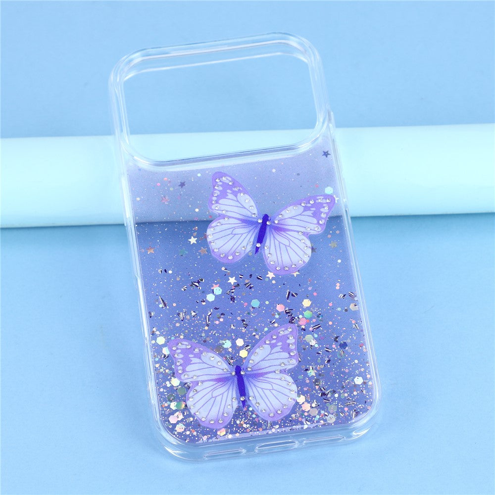 For iPhone 17 Pro Max Case Epoxy PVC Butterfly TPU Aesthetics Phone Cover - Purple