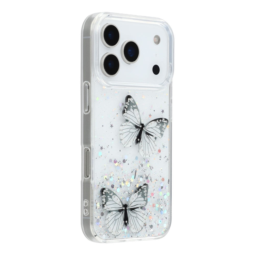 For iPhone 17 Pro Max Case Epoxy PVC Butterfly TPU Aesthetics Phone Cover - White