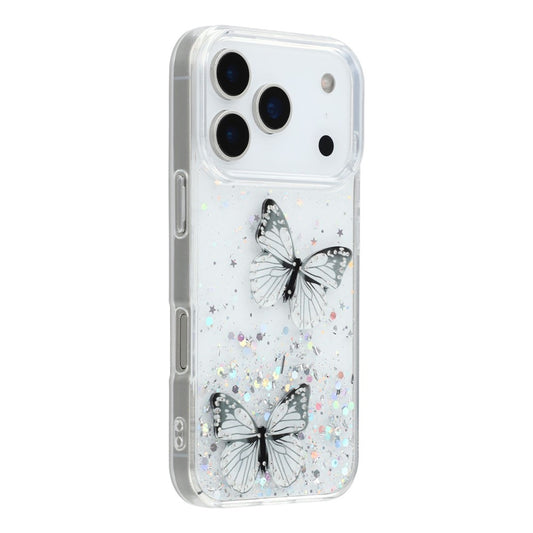 For iPhone 17 Pro Max Case Epoxy PVC Butterfly TPU Aesthetics Phone Cover - White