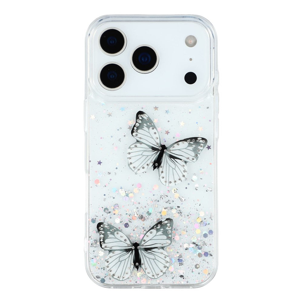 For iPhone 17 Pro Max Case Epoxy PVC Butterfly TPU Aesthetics Phone Cover - White