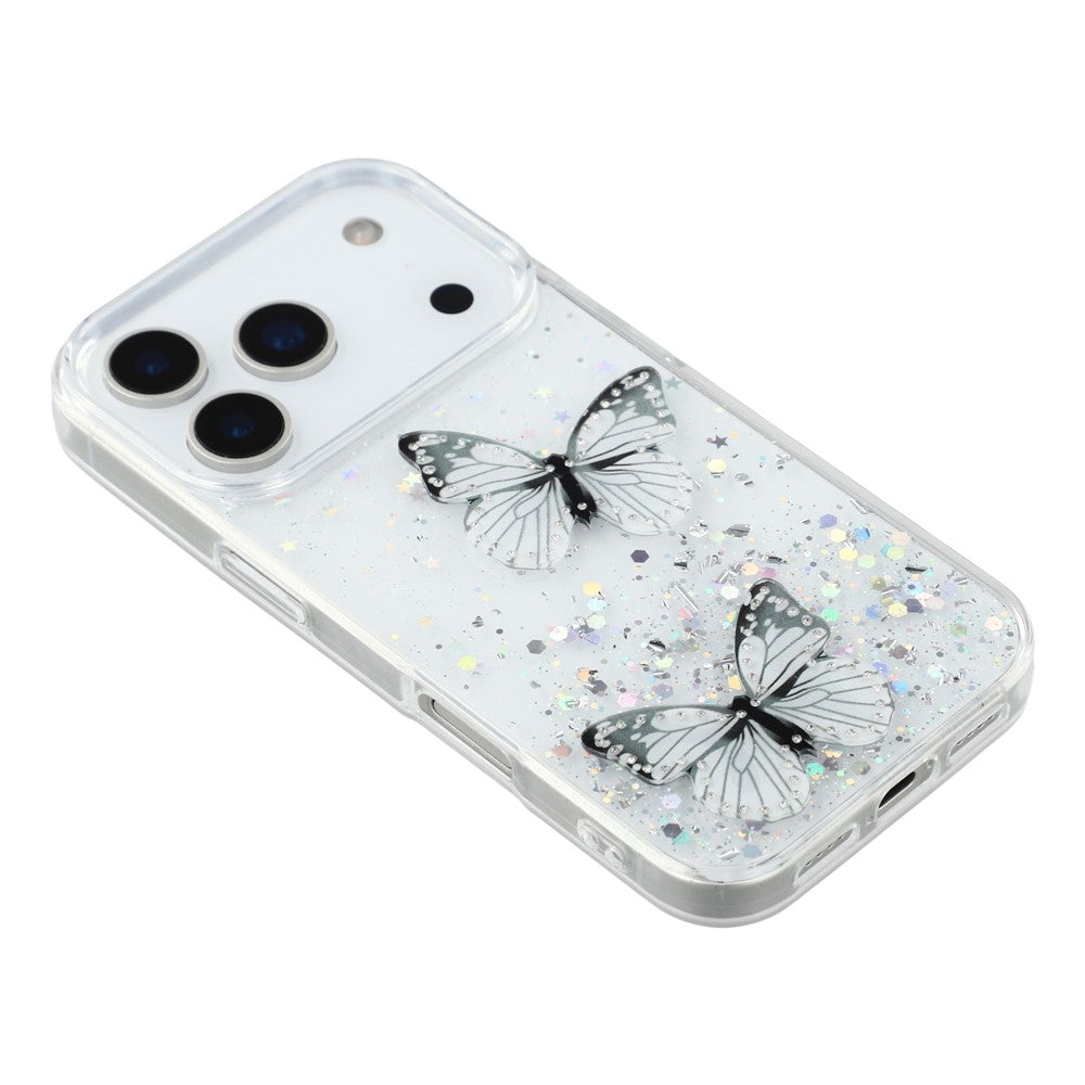 For iPhone 17 Pro Max Case Epoxy PVC Butterfly TPU Aesthetics Phone Cover - White