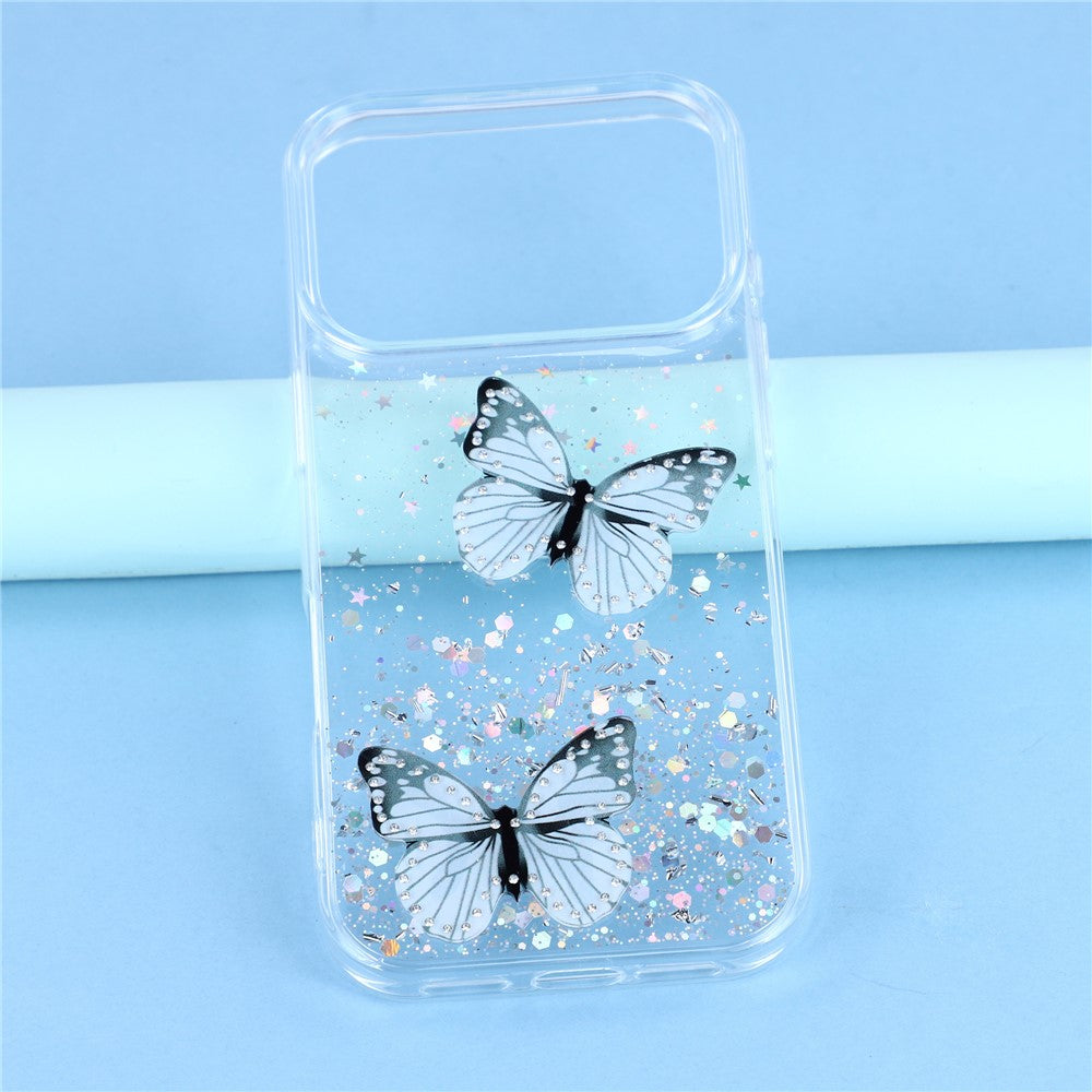 For iPhone 17 Pro Max Case Epoxy PVC Butterfly TPU Aesthetics Phone Cover - White
