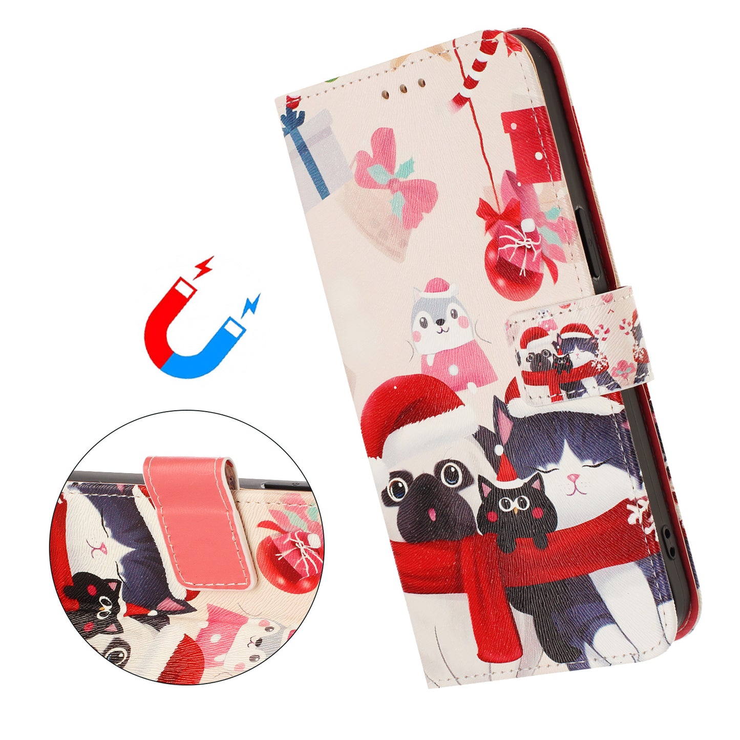 For iPhone 17 Pro Max Wallet Case Christmas Pattern Printing Leather Phone Cover with Lanyard - Christmas Animals
