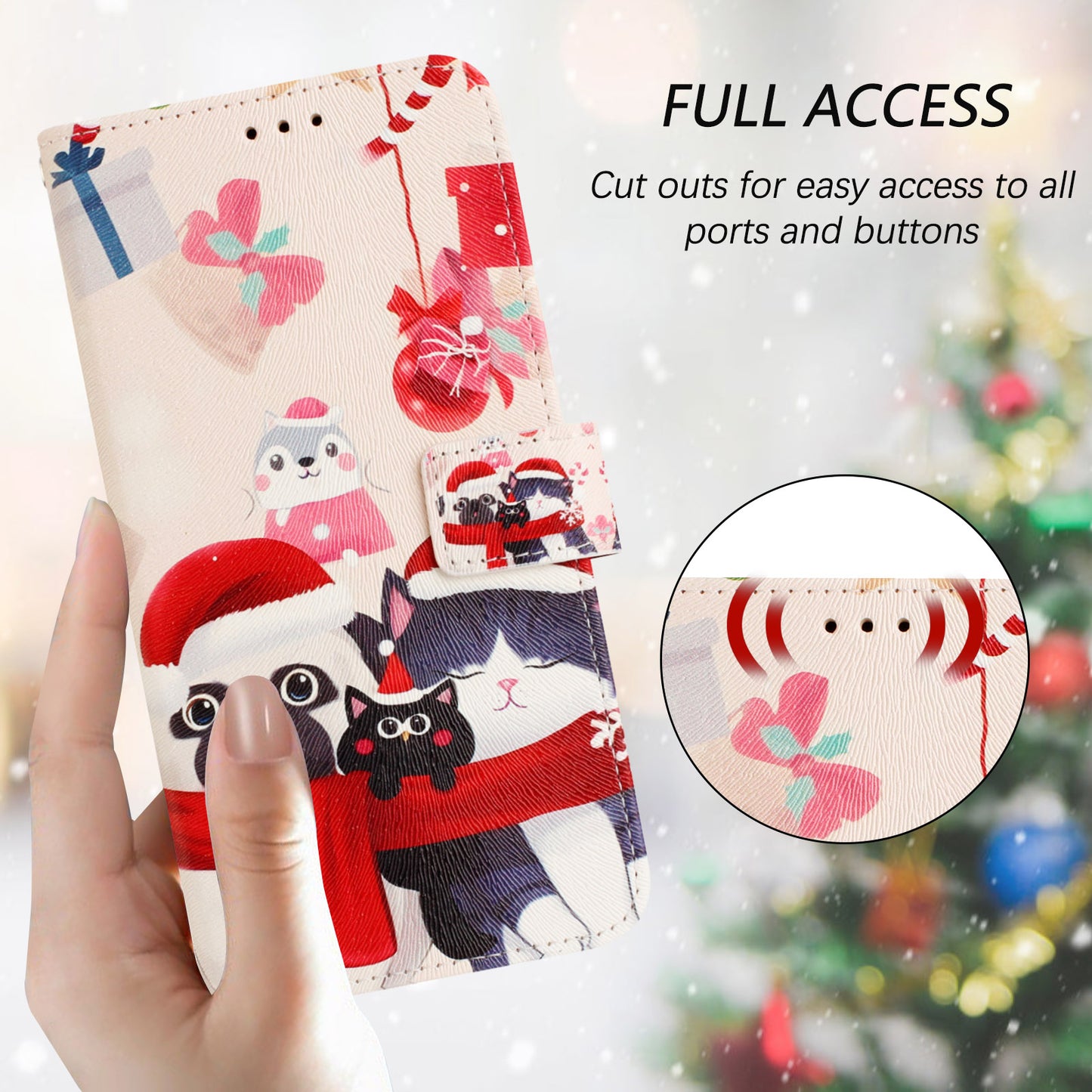 For iPhone 17 Pro Max Wallet Case Christmas Pattern Printing Leather Phone Cover with Lanyard - Christmas Animals