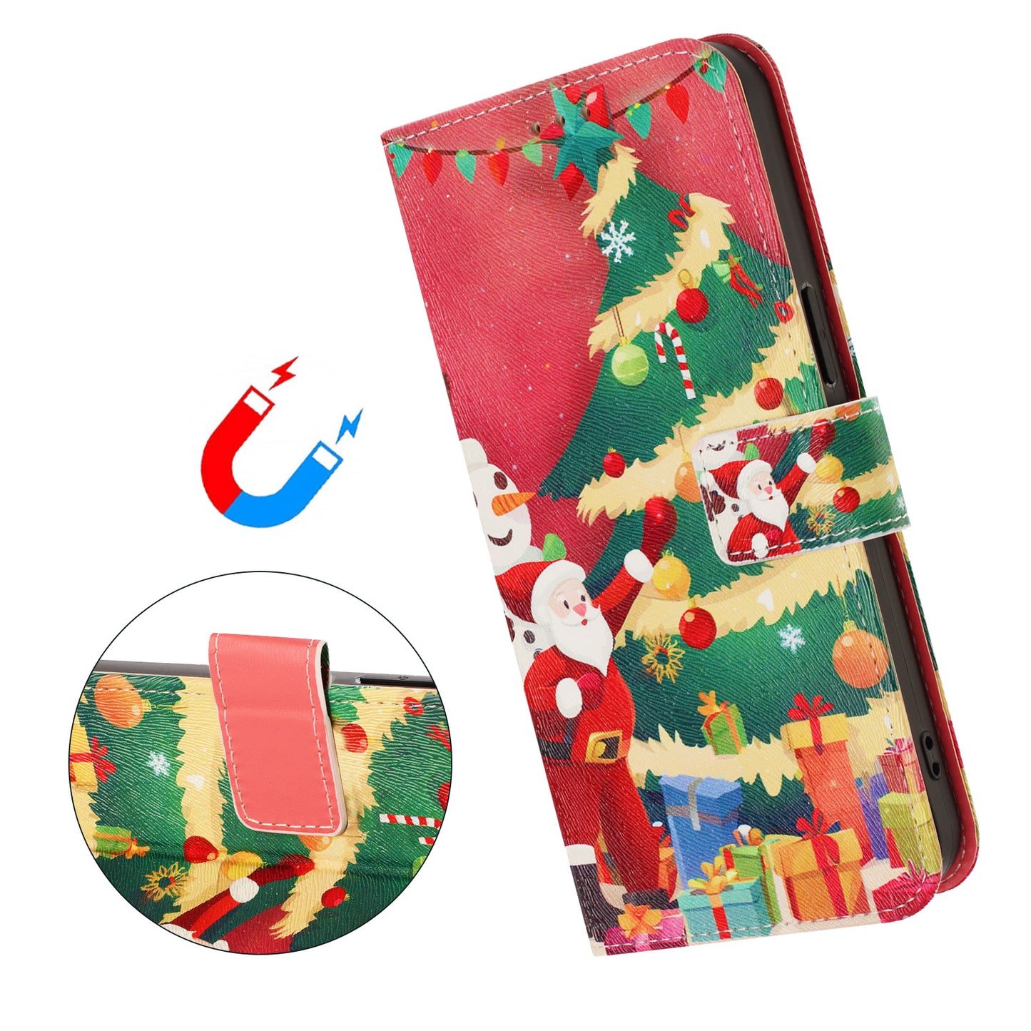 For iPhone 17 Pro Max Wallet Case Christmas Pattern Printing Leather Phone Cover with Lanyard - Christmas Tree