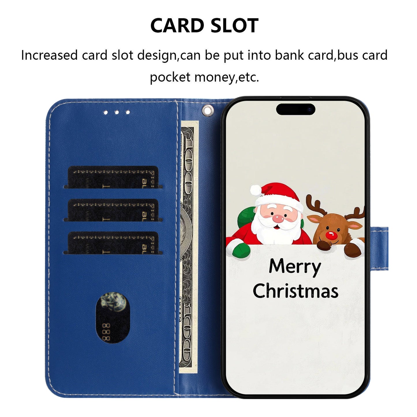 For iPhone 17 Pro Max Wallet Case Christmas Pattern Printing Leather Phone Cover with Lanyard - Christmas Night Scene