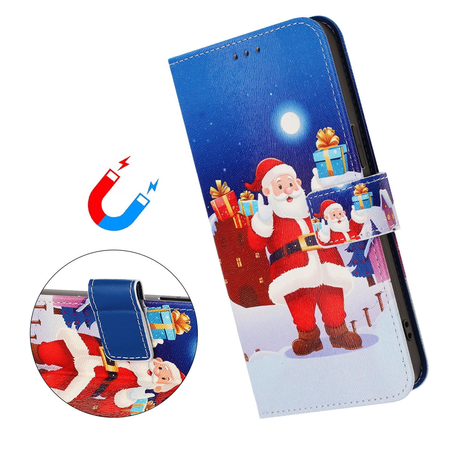 For iPhone 17 Pro Max Wallet Case Christmas Pattern Printing Leather Phone Cover with Lanyard - Christmas Night Scene
