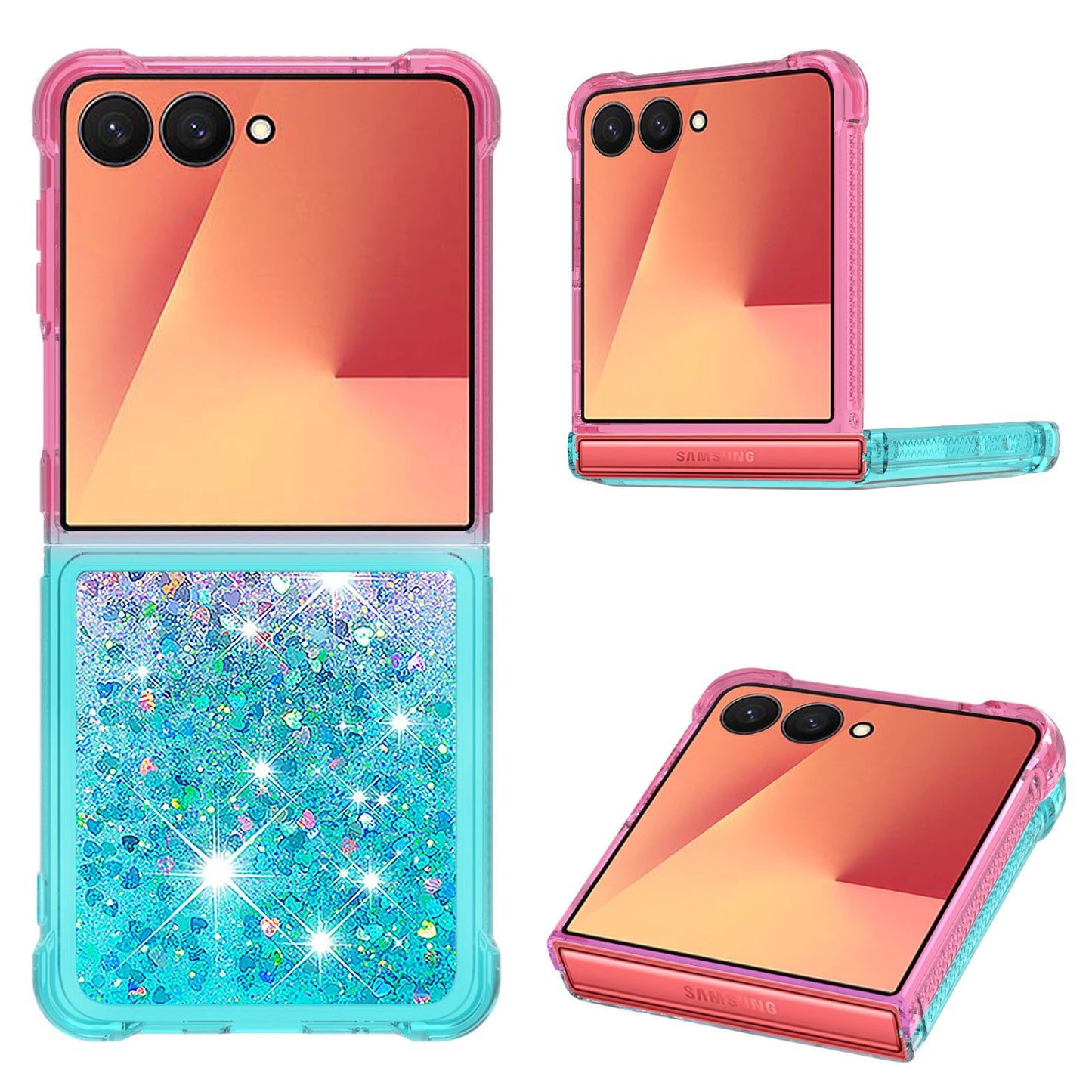 For Samsung Galaxy Z Flip7 5G TPU Case Gradient Quicksand Phone Back Cover - Pink+Sky Blue