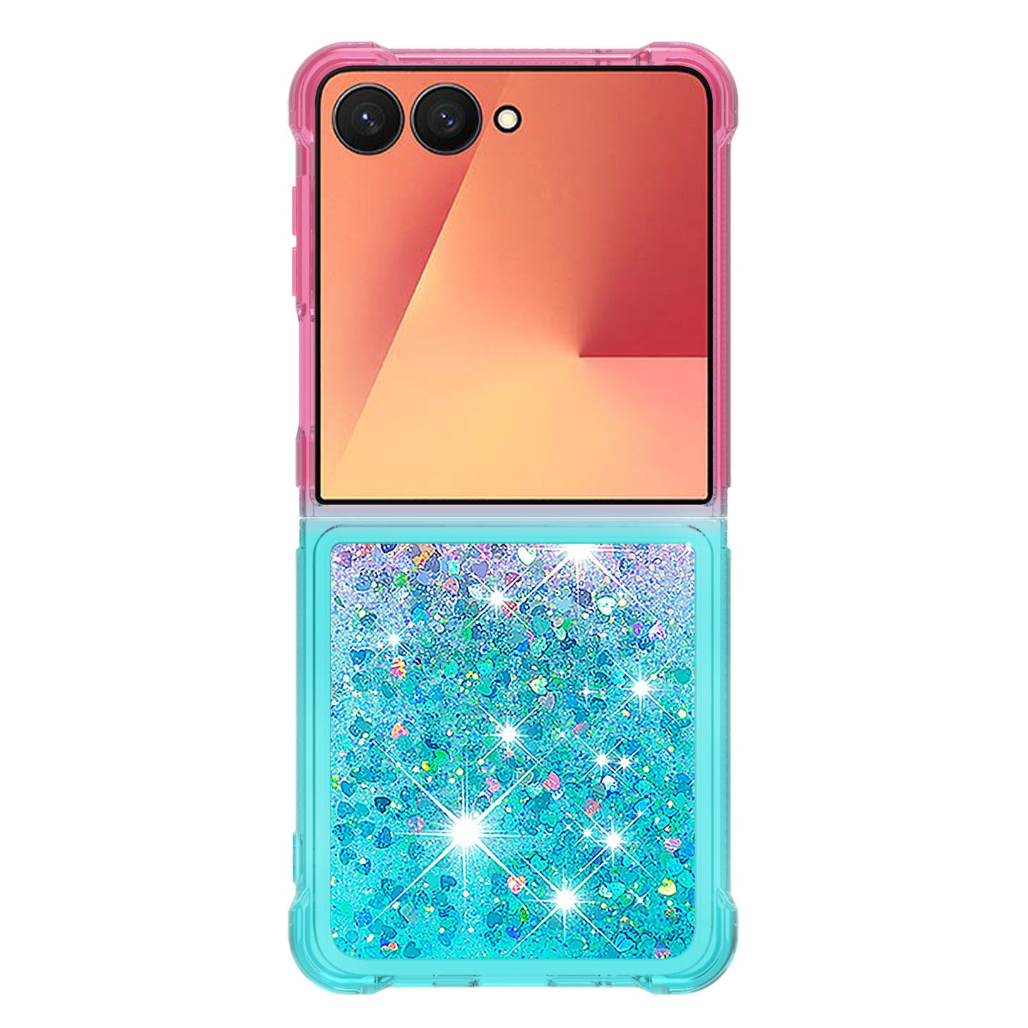 For Samsung Galaxy Z Flip7 5G TPU Case Gradient Quicksand Phone Back Cover - Pink+Sky Blue