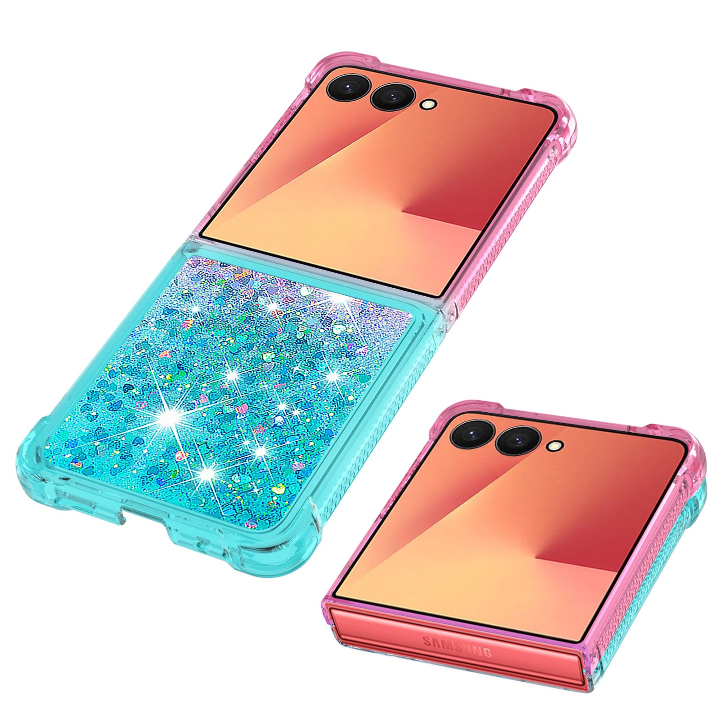 For Samsung Galaxy Z Flip7 5G TPU Case Gradient Quicksand Phone Back Cover - Pink+Sky Blue