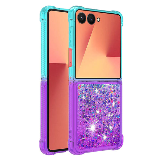 For Samsung Galaxy Z Flip7 5G TPU Case Gradient Quicksand Phone Back Cover - Sky Blue+Purple