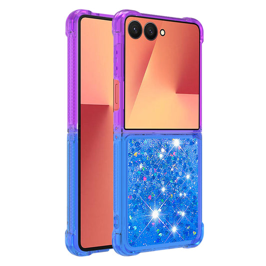 For Samsung Galaxy Z Flip7 5G TPU Case Gradient Quicksand Phone Back Cover - Purple+Sky Blue