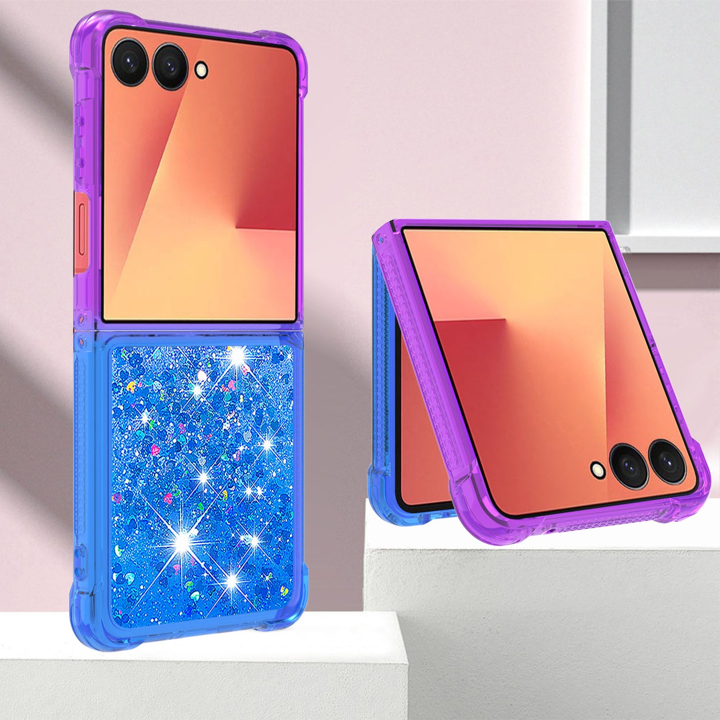 For Samsung Galaxy Z Flip7 5G TPU Case Gradient Quicksand Phone Back Cover - Purple+Sky Blue