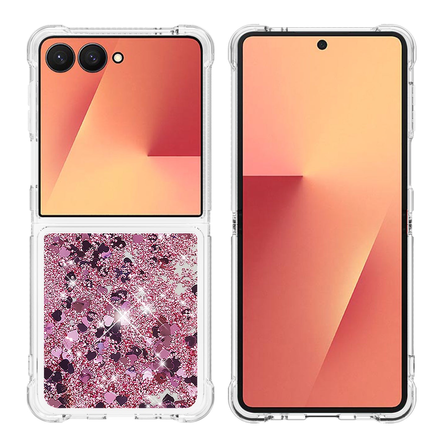 For Samsung Galaxy Z Flip7 5G TPU Case Glitter Quicksand Shockproof Phone Back Cover - Rose Gold / Hearts