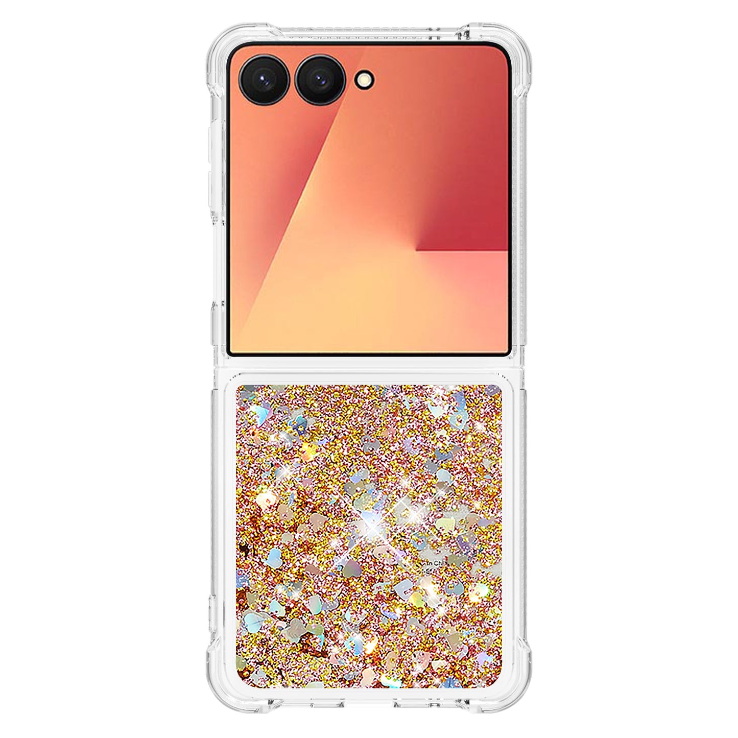 For Samsung Galaxy Z Flip7 5G TPU Case Glitter Quicksand Shockproof Phone Back Cover - Gold / Hearts