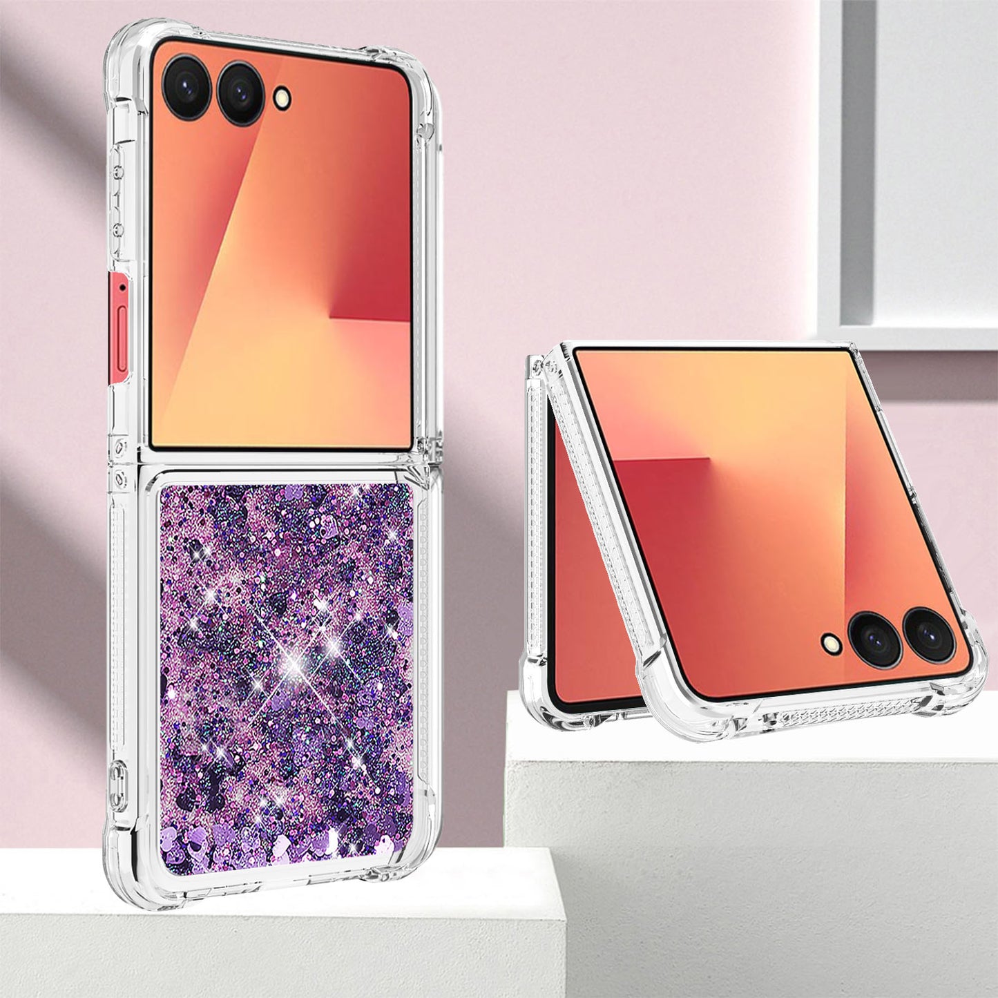 For Samsung Galaxy Z Flip7 5G TPU Case Glitter Quicksand Shockproof Phone Back Cover - Dark Purple / Hearts