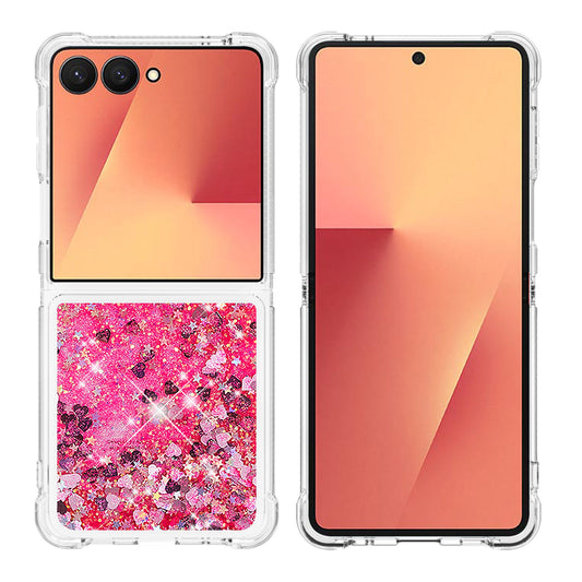 For Samsung Galaxy Z Flip7 5G TPU Case Glitter Quicksand Shockproof Phone Back Cover - Pink / Hearts