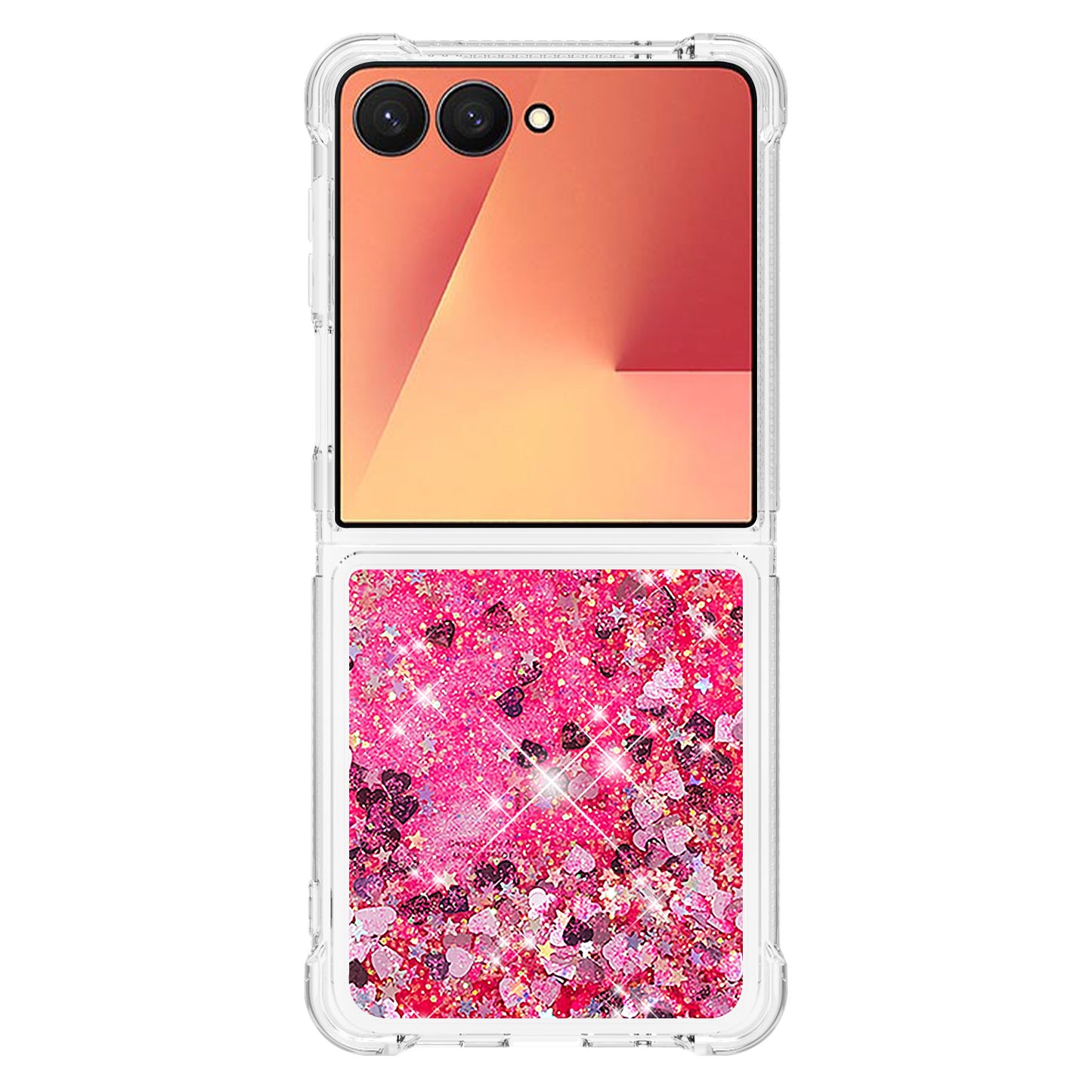 For Samsung Galaxy Z Flip7 5G TPU Case Glitter Quicksand Shockproof Phone Back Cover - Pink / Hearts