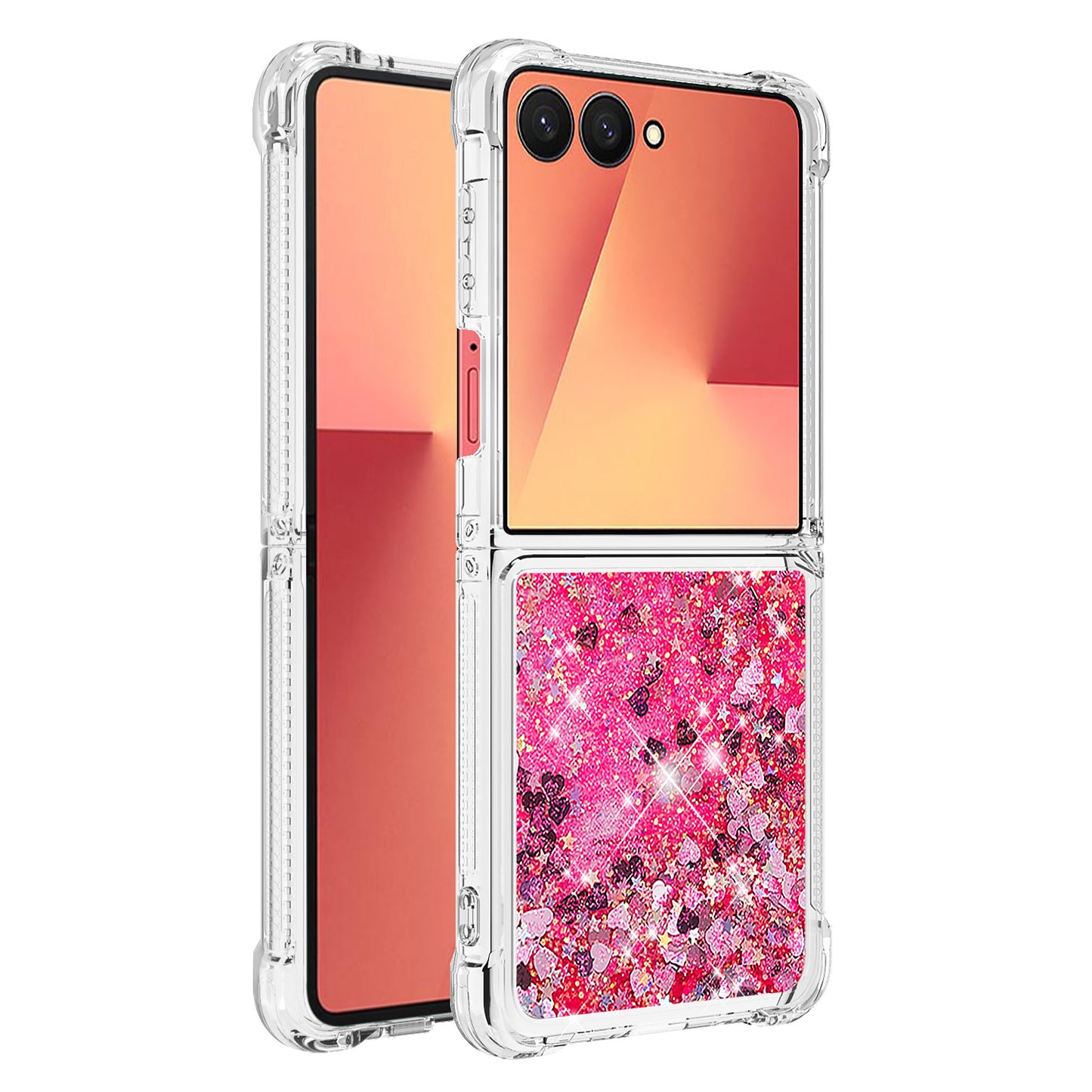 For Samsung Galaxy Z Flip7 5G TPU Case Glitter Quicksand Shockproof Phone Back Cover - Pink / Hearts