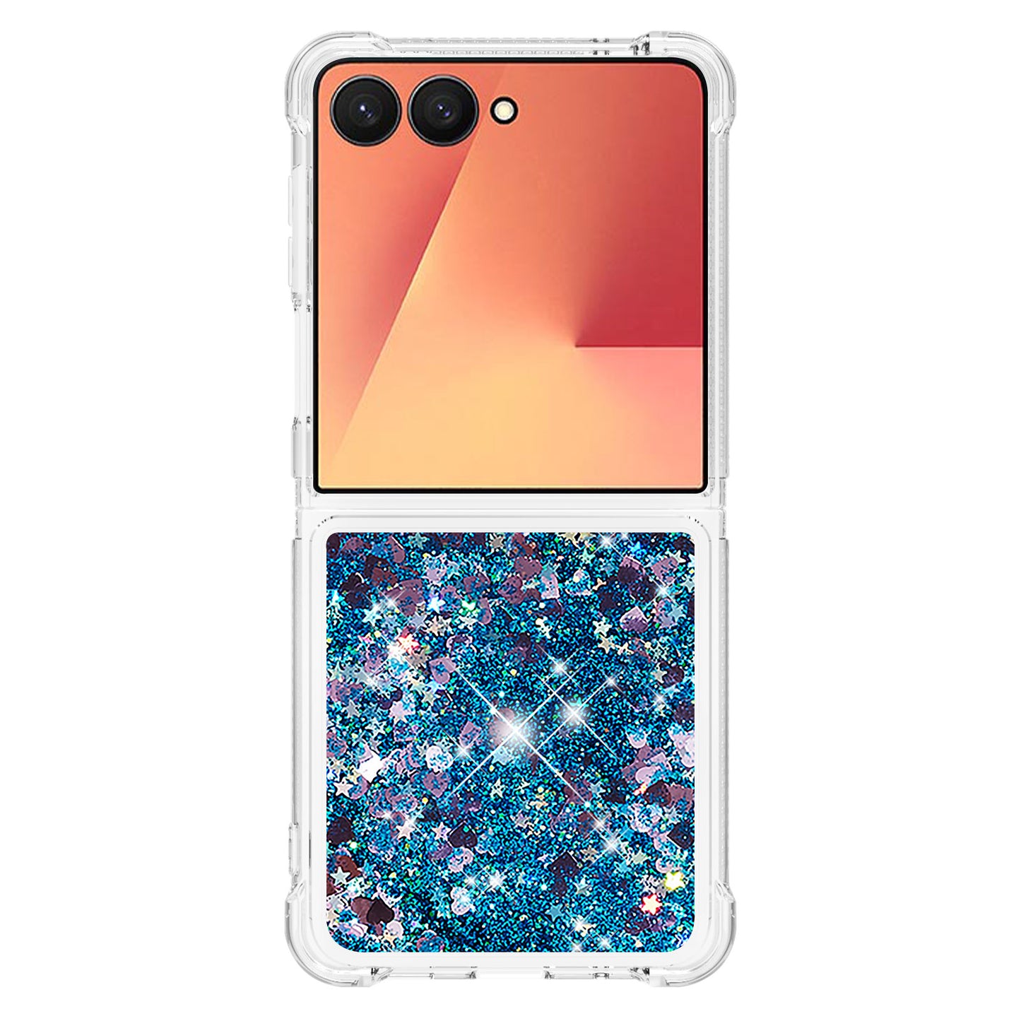 For Samsung Galaxy Z Flip7 5G TPU Case Glitter Quicksand Shockproof Phone Back Cover - Blue / Hearts