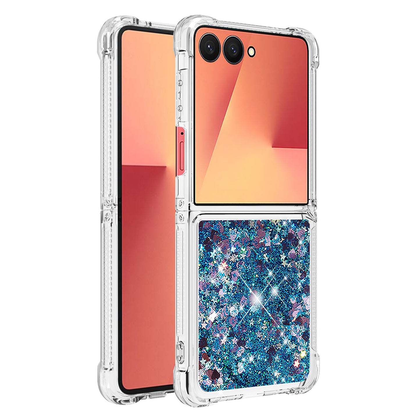 For Samsung Galaxy Z Flip7 5G TPU Case Glitter Quicksand Shockproof Phone Back Cover - Blue / Hearts