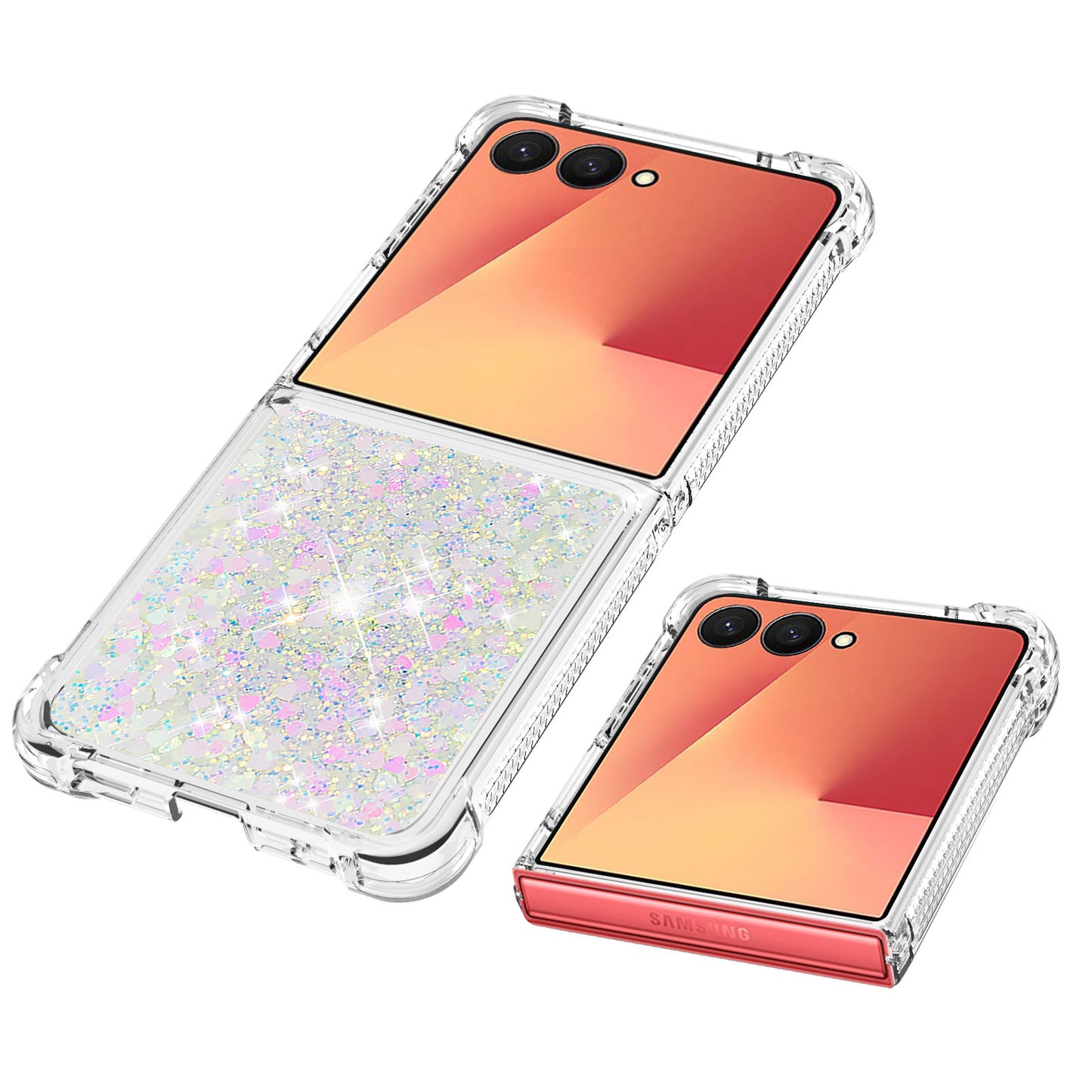 For Samsung Galaxy Z Flip7 5G TPU Case Glitter Quicksand Shockproof Phone Back Cover -  Laser / Hearts