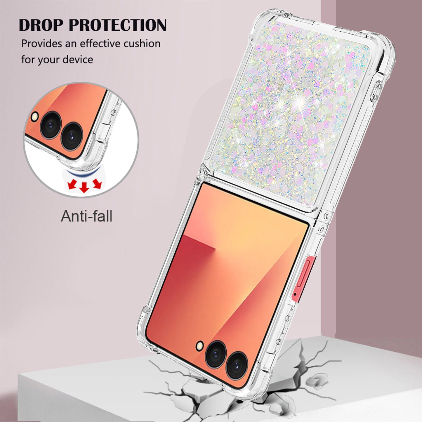For Samsung Galaxy Z Flip7 5G TPU Case Glitter Quicksand Shockproof Phone Back Cover -  Laser / Hearts
