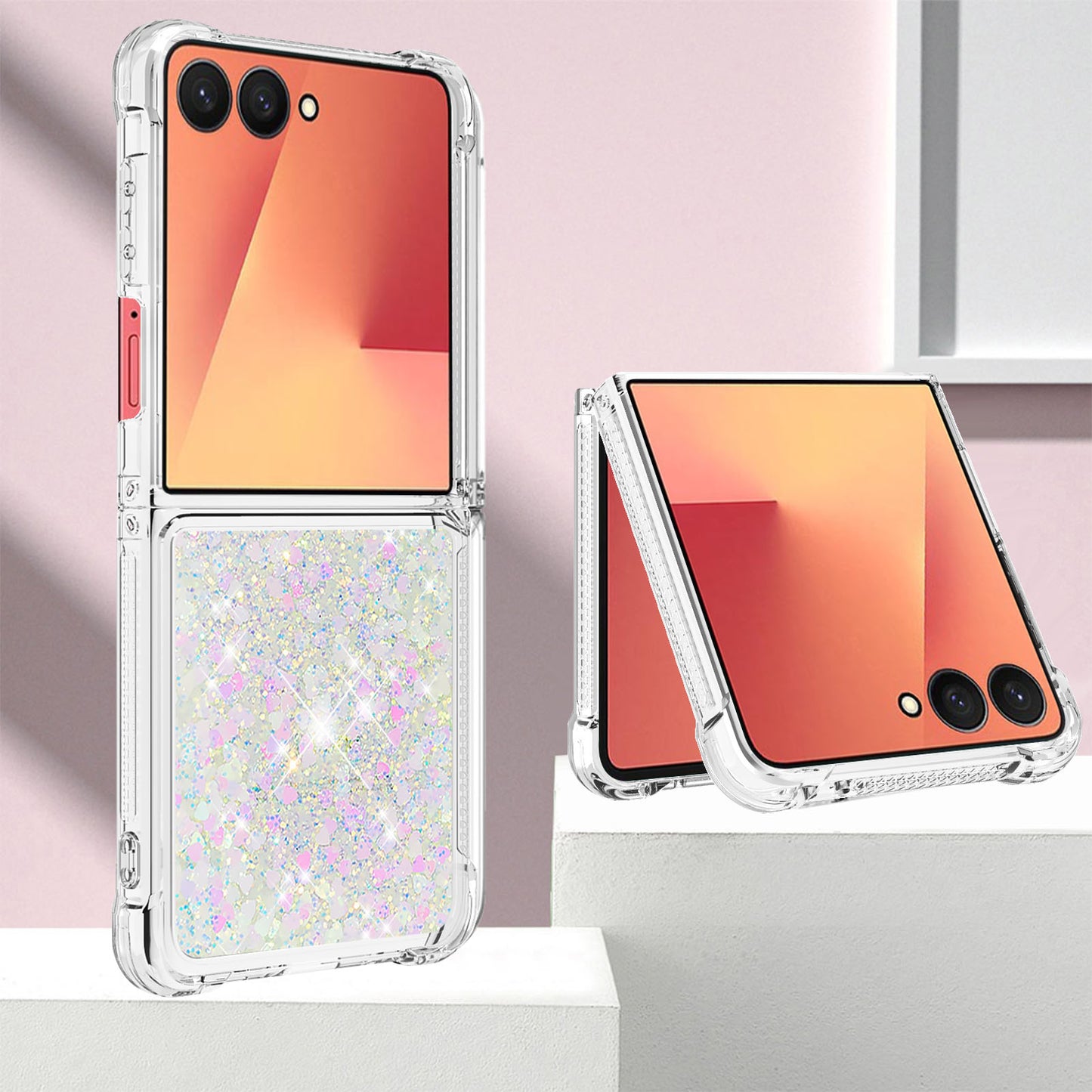 For Samsung Galaxy Z Flip7 5G TPU Case Glitter Quicksand Shockproof Phone Back Cover -  Laser / Hearts