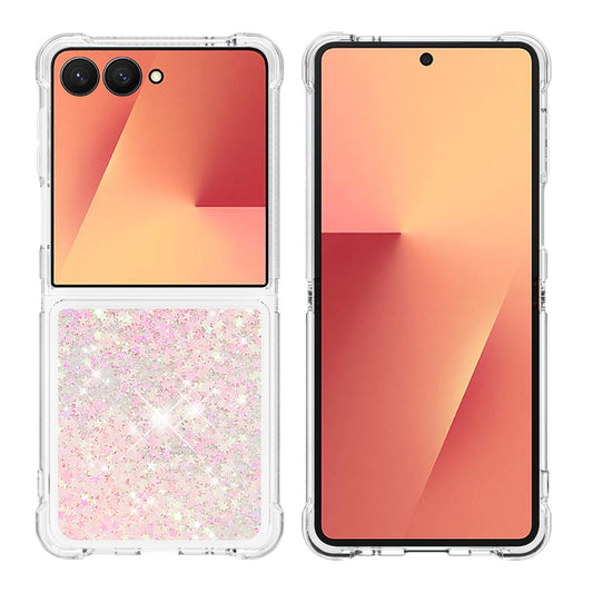 For Samsung Galaxy Z Flip7 5G TPU Case Glitter Quicksand Shockproof Phone Back Cover - Pink / Pentagrams