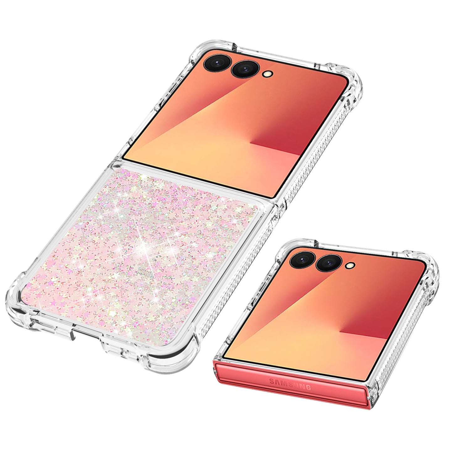 For Samsung Galaxy Z Flip7 5G TPU Case Glitter Quicksand Shockproof Phone Back Cover - Pink / Pentagrams
