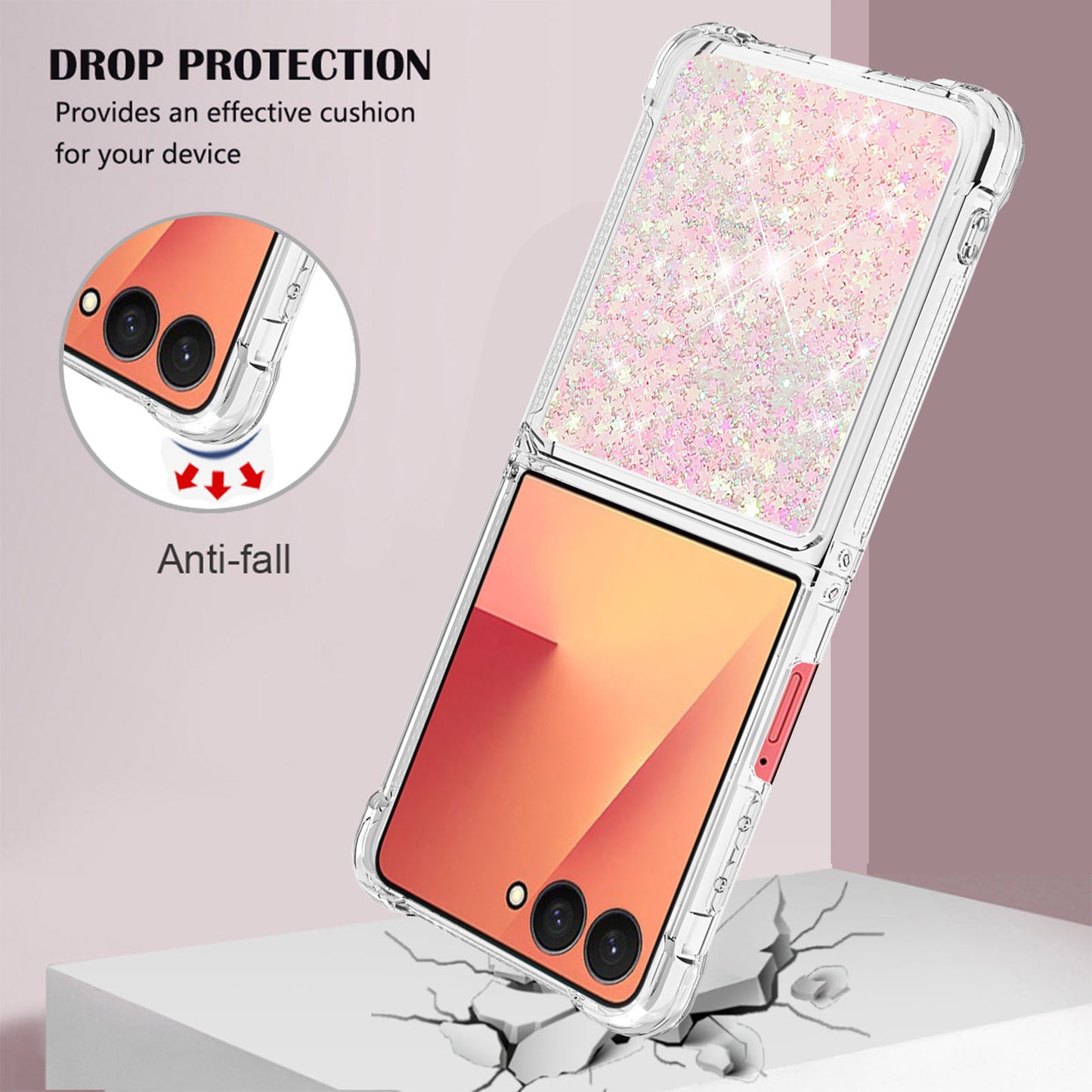 For Samsung Galaxy Z Flip7 5G TPU Case Glitter Quicksand Shockproof Phone Back Cover - Pink / Pentagrams