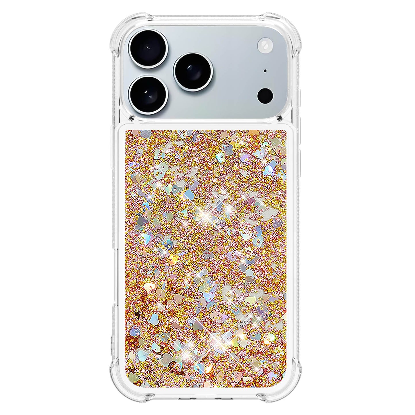 For iPhone 17 Pro Max TPU Case Glitter Quicksand Shockproof Phone Back Cover - Gold / Hearts