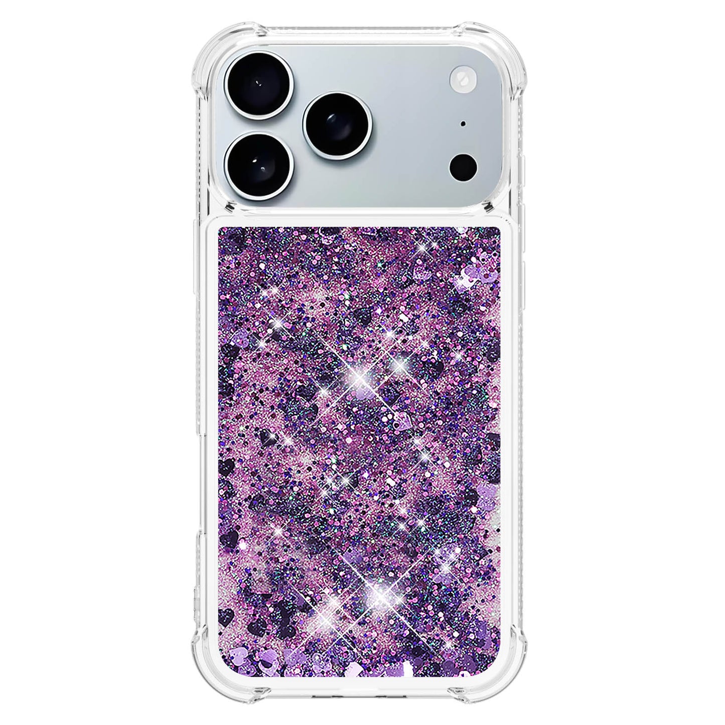 For iPhone 17 Pro Max TPU Case Glitter Quicksand Shockproof Phone Back Cover - Dark Purple / Hearts