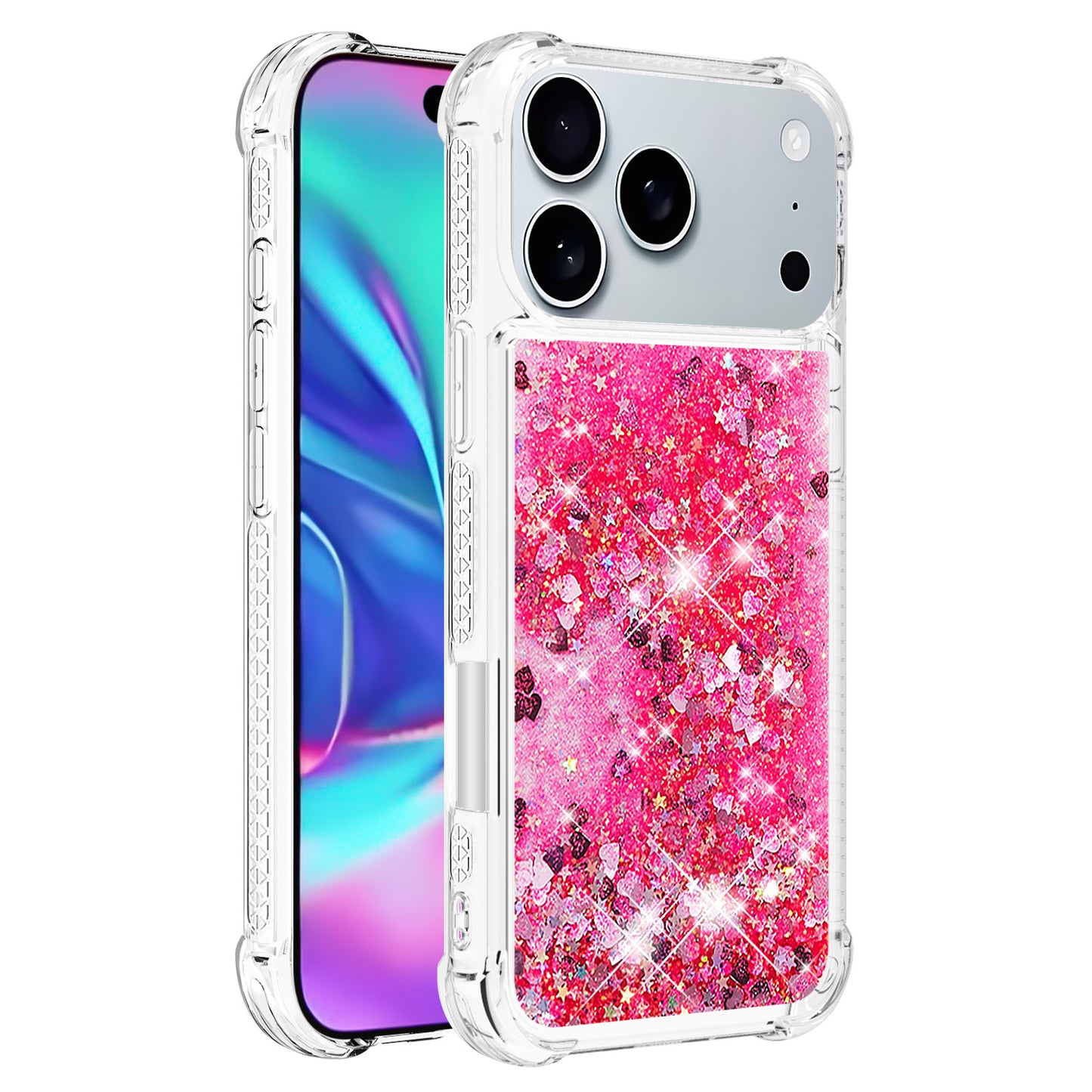 For iPhone 17 Pro Max TPU Case Glitter Quicksand Shockproof Phone Back Cover - Pink / Hearts