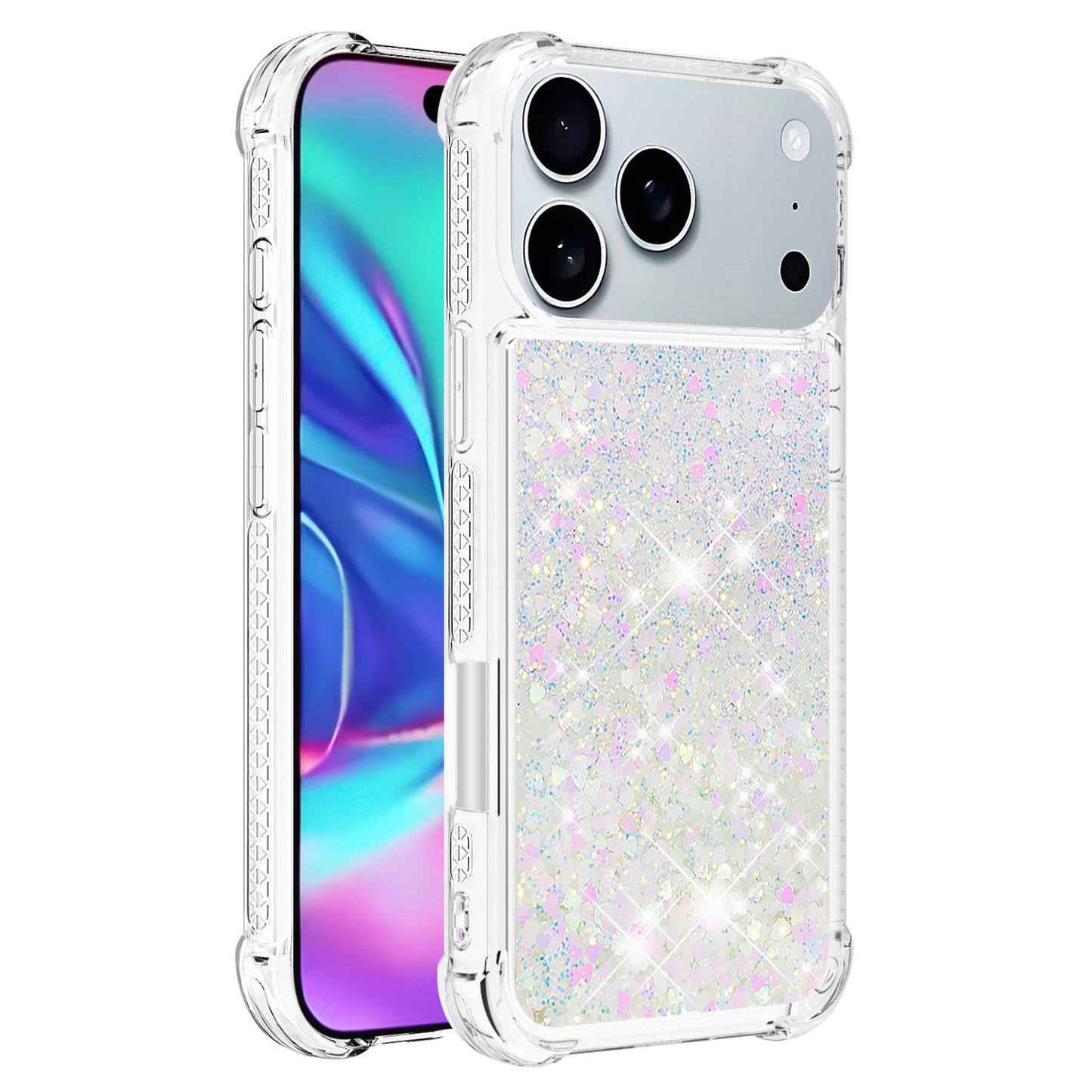 For iPhone 17 Pro Max TPU Case Glitter Quicksand Shockproof Phone Back Cover -  Laser / Hearts