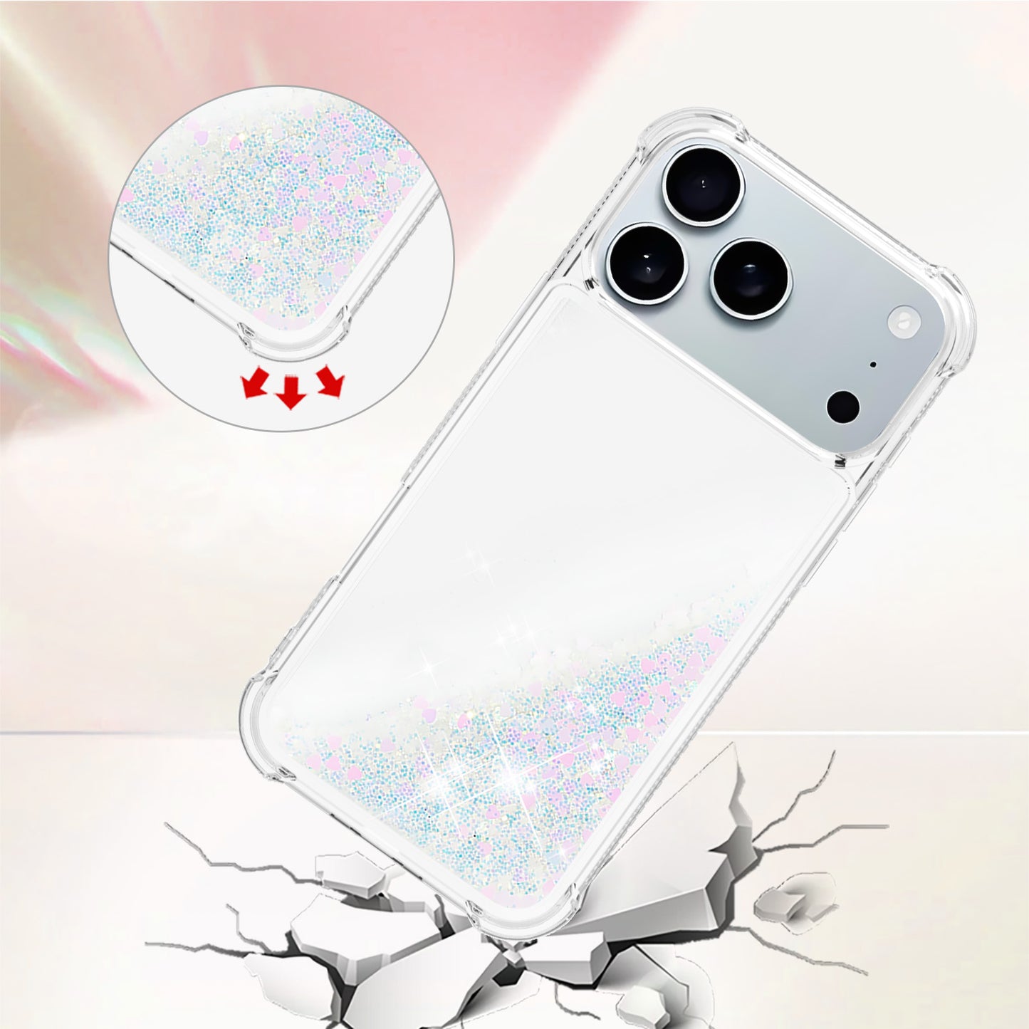 For iPhone 17 Pro Max TPU Case Glitter Quicksand Shockproof Phone Back Cover -  Laser / Hearts