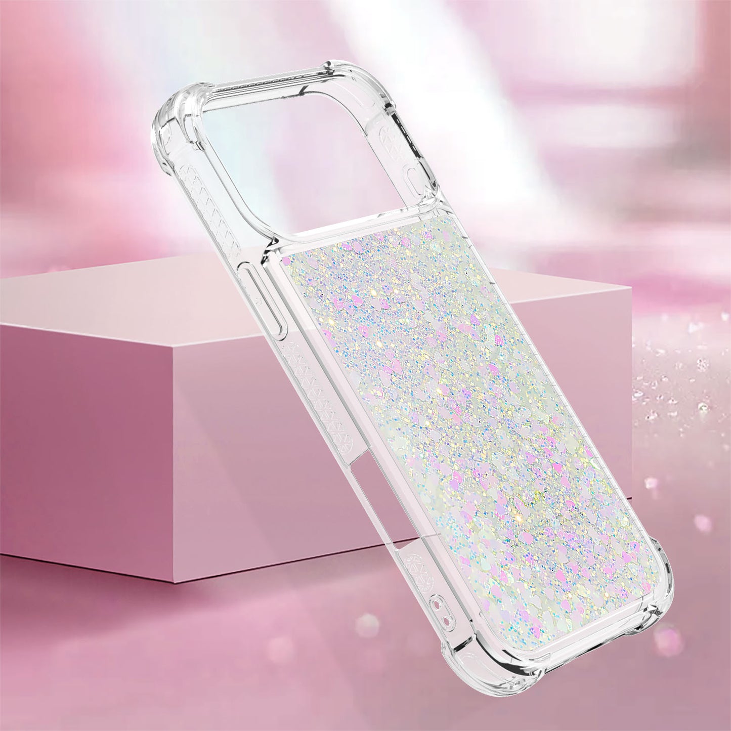 For iPhone 17 Pro Max TPU Case Glitter Quicksand Shockproof Phone Back Cover -  Laser / Hearts