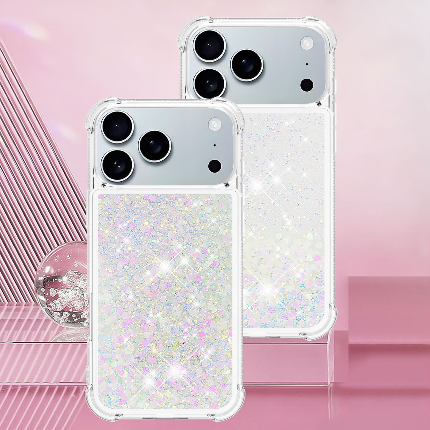 For iPhone 17 Pro Max TPU Case Glitter Quicksand Shockproof Phone Back Cover -  Laser / Hearts