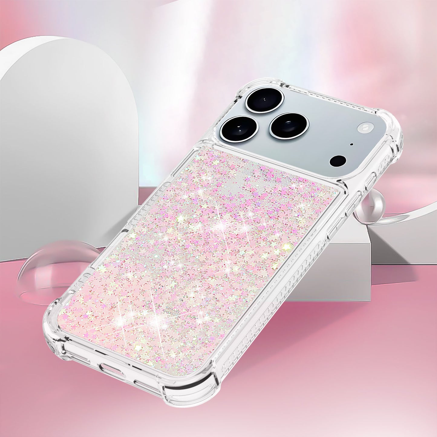 For iPhone 17 Pro Max TPU Case Glitter Quicksand Shockproof Phone Back Cover - Pink / Pentagrams