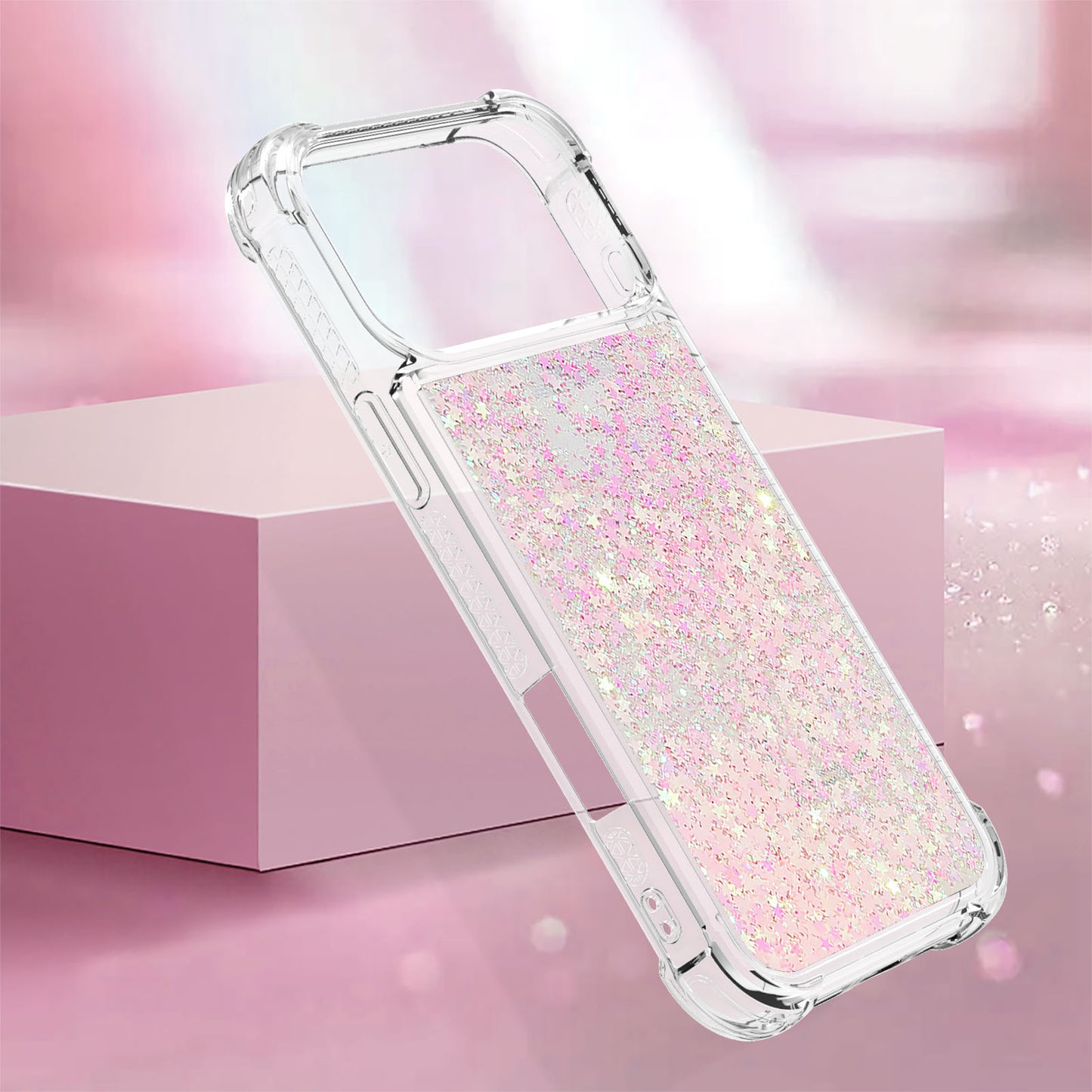 For iPhone 17 Pro Max TPU Case Glitter Quicksand Shockproof Phone Back Cover - Pink / Pentagrams