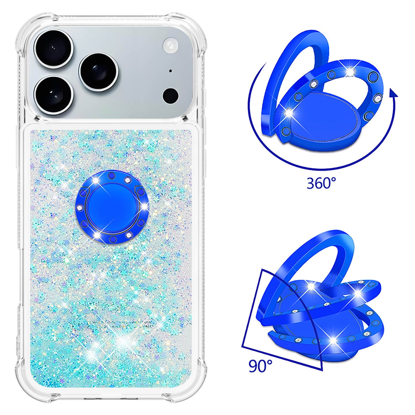 For iPhone 17 Pro Max TPU Case with Kickstand Quicksand Shockproof Cover - Blue / Pentagram