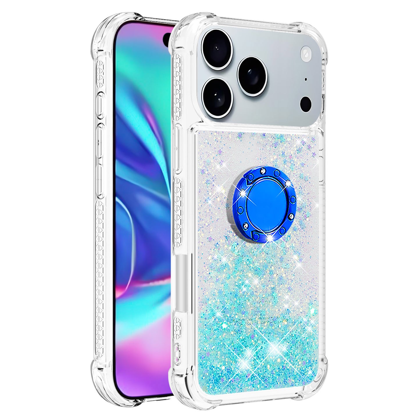 For iPhone 17 Pro Max TPU Case with Kickstand Quicksand Shockproof Cover - Blue / Pentagram