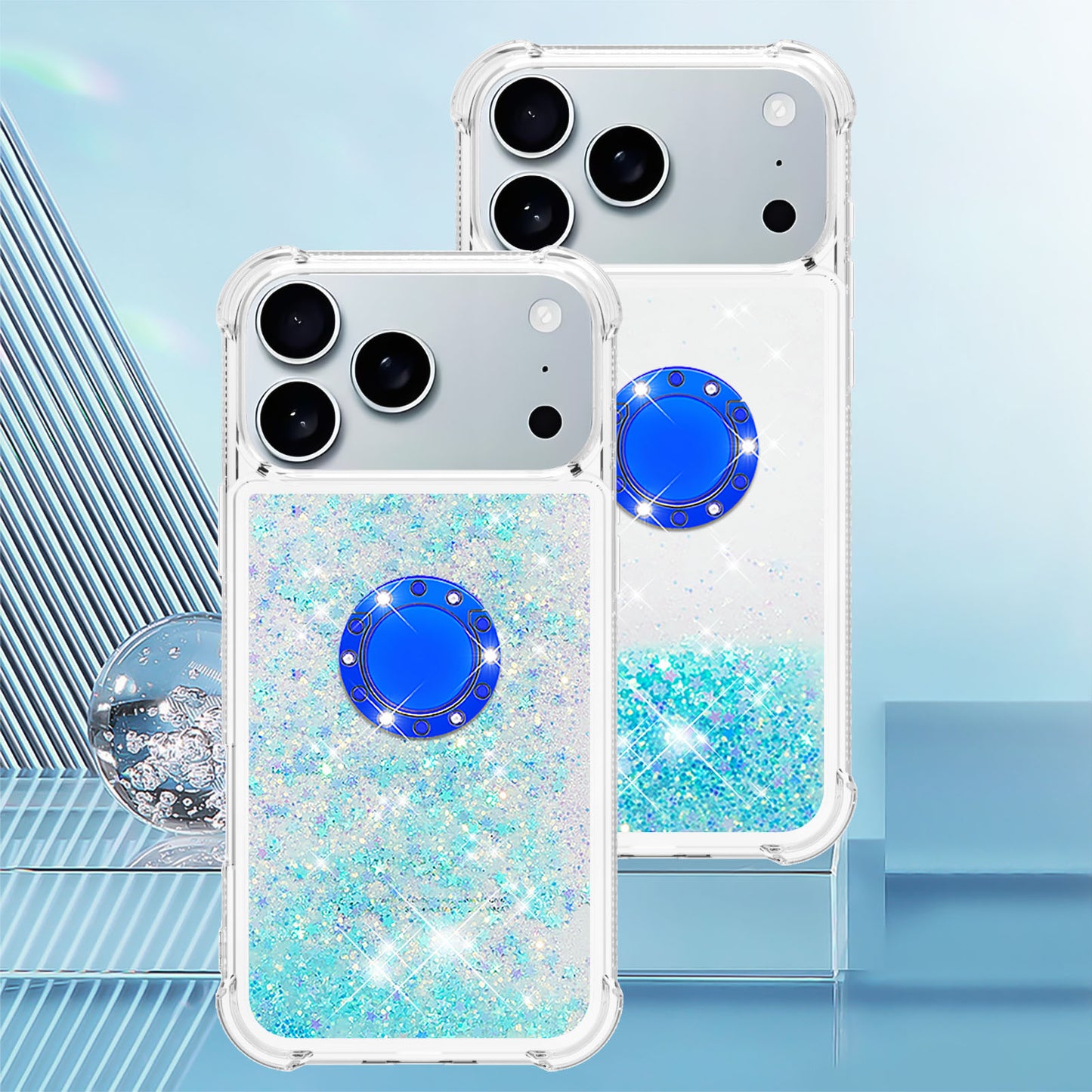 For iPhone 17 Pro Max TPU Case with Kickstand Quicksand Shockproof Cover - Blue / Pentagram