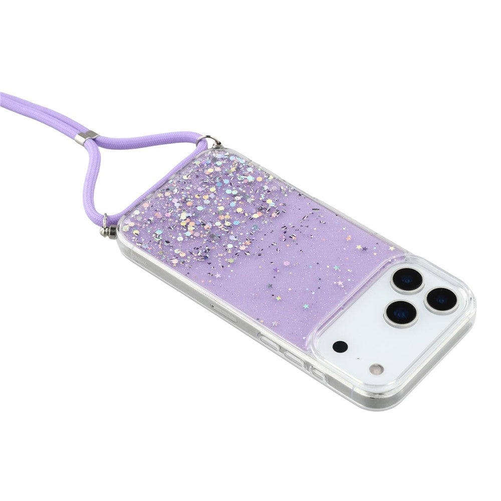 For iPhone 17 Pro Max Case Cute Bling TPU Epoxy Phone Cover with Lanyard - Purple