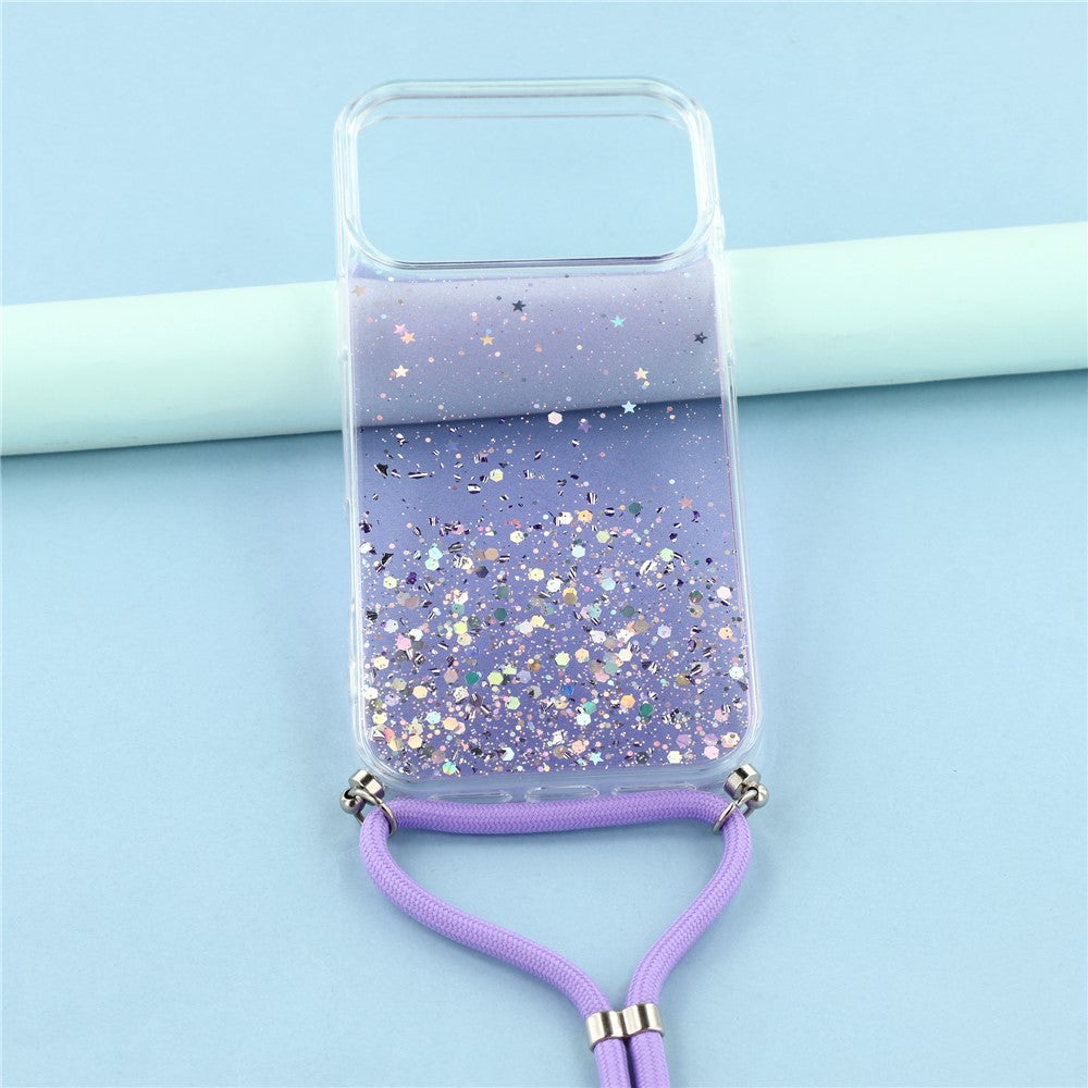 For iPhone 17 Pro Max Case Cute Bling TPU Epoxy Phone Cover with Lanyard - Purple